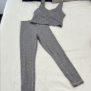 Athleta Transcend 7/8 leggings and bra top Striped Gray set